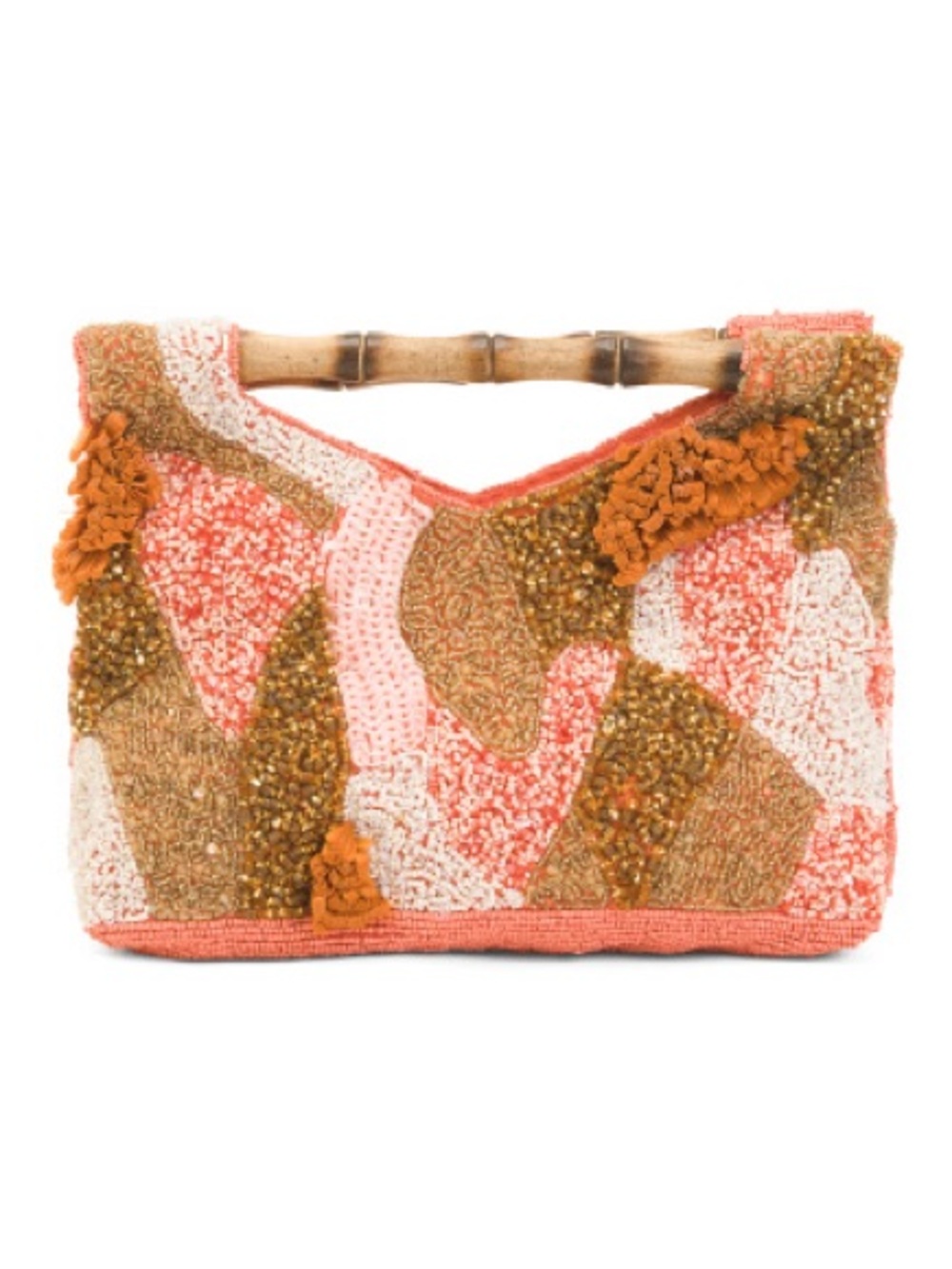 Handcrafted Beaded Women’s clutch Bag - Pink, Coral & Gold